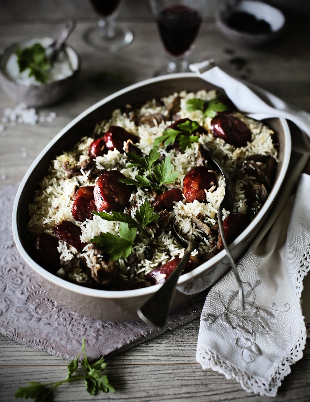 Arroz de cabrito no forno com paio e chouriço